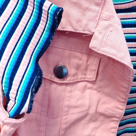 KNIT WORKS Denim Jean Jacket Stripe Dress 2pc Set NWT - Picture 4 of 9